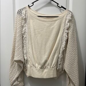 Free People Cream Textured Knit Top